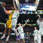 Jaylen Brown scores 30 points and the Celtics make 20 3-pointers to beat the Pacers 140-122