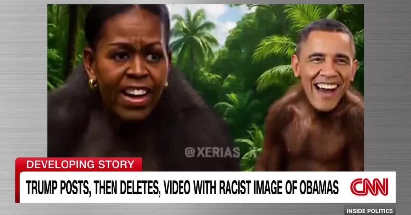 Trump’s post showing Obamas as primates is deleted after backlash despite White House earlier def…