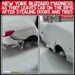 NEW YORK THIEVES TAKE DOORS AND TIRES LEAVING CAR ON THE RIMS IN A BLIZZARD!
