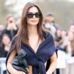 Emily Ratajkowski Wraps Sweater as a Top Amid Paris Fashion Week Appearance