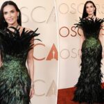 Demi Moore goes full peacock in feathered fashion on Oscars 2026 red carpet