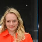 Elisabeth Moss wears a bold orange look from British brand ME+EM
