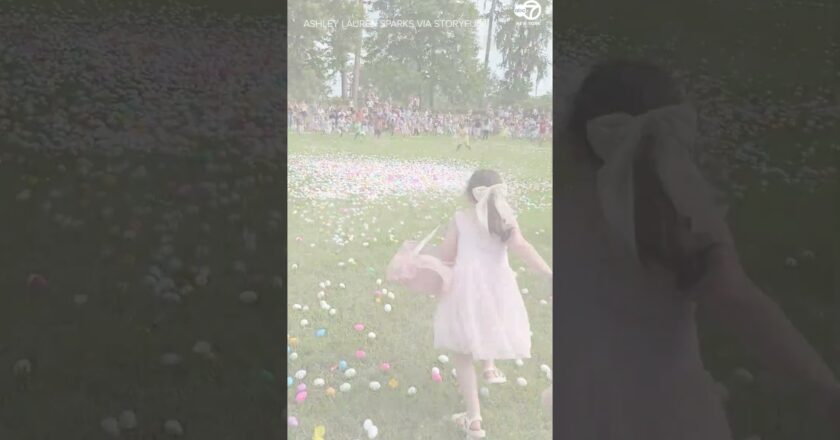 Woman Rescues Kid in the Nick of Time as Easter Eggs Crash Down