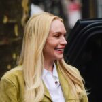 Lindsay Lohan’s suede jacket and straight-leg jeans are the perfect match