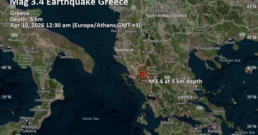 Small Magnitude 3.4 Quake Hits 26 km Northwest of Ioannina, Greece After Midnight